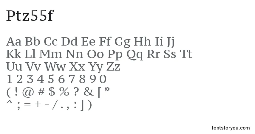 A fonte Ptz55f – alfabeto, números, caracteres especiais