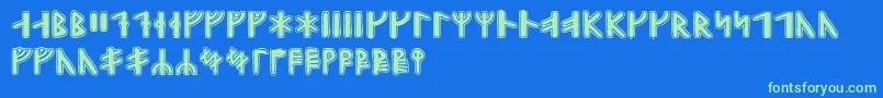 Gunnarrunic-Schriftart – Grüne Schriften auf blauem Hintergrund