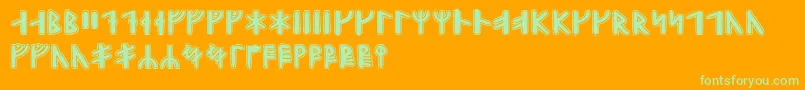 Gunnarrunic-Schriftart – Grüne Schriften auf orangefarbenem Hintergrund