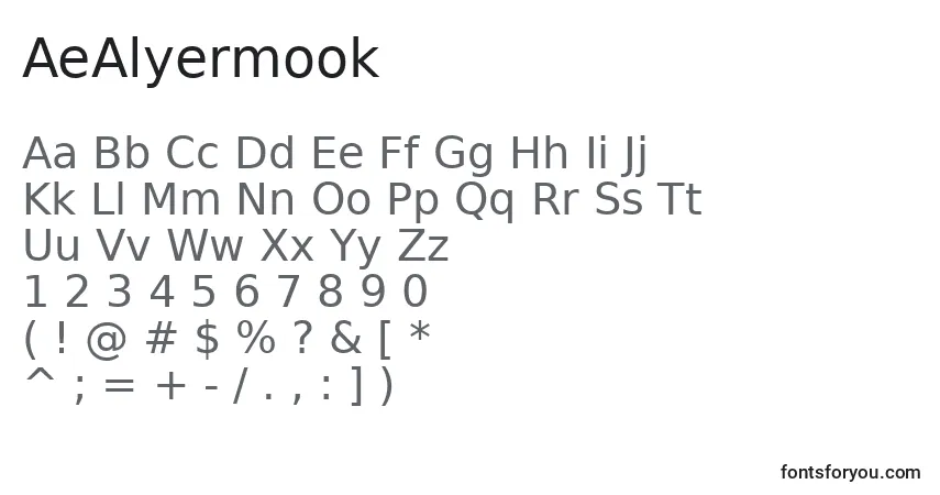 Schriftart AeAlyermook – Alphabet, Zahlen, spezielle Symbole