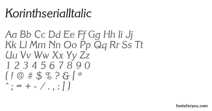 KorinthserialItalicフォント–アルファベット、数字、特殊文字
