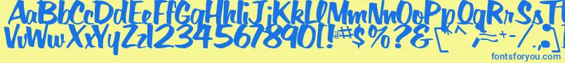 フォントBigSkyRegularTtstd – 青い文字が黄色の背景にあります。