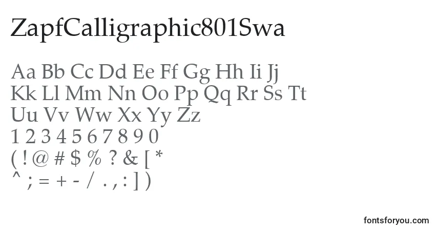 A fonte ZapfCalligraphic801Swa – alfabeto, números, caracteres especiais