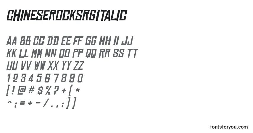 Schriftart ChineserocksrgItalic – Alphabet, Zahlen, spezielle Symbole