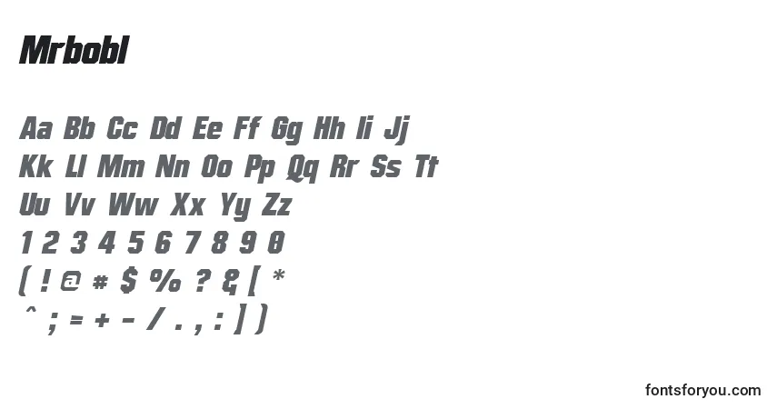 A fonte Mrbobl – alfabeto, números, caracteres especiais