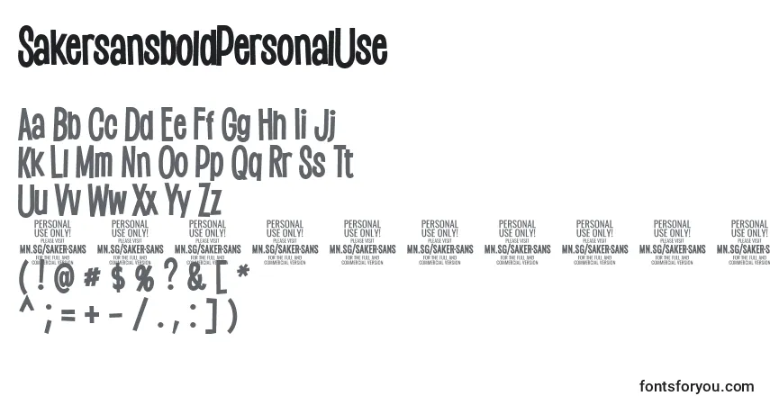 Czcionka SakersansboldPersonalUse – alfabet, cyfry, specjalne znaki