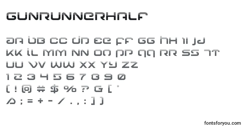 Шрифт Gunrunnerhalf – алфавит, цифры, специальные символы