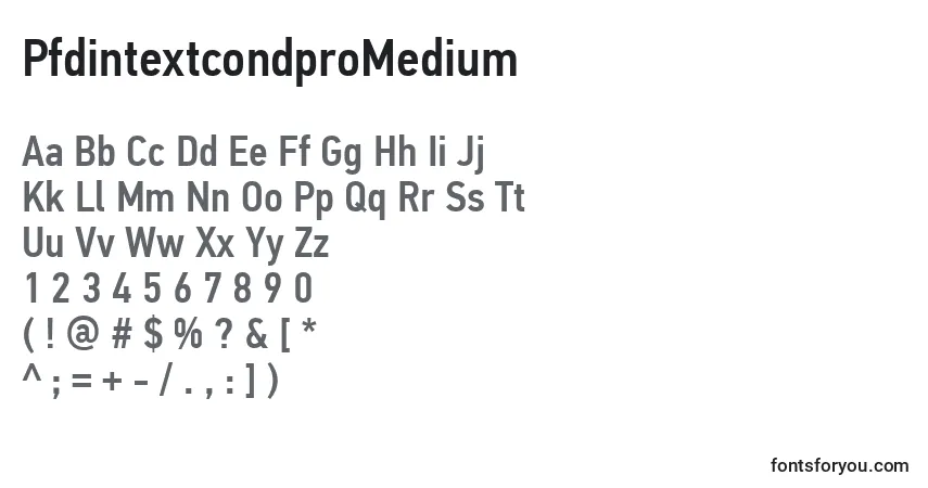 Czcionka PfdintextcondproMedium – alfabet, cyfry, specjalne znaki