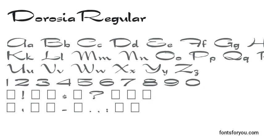 A fonte DorosiaRegular – alfabeto, números, caracteres especiais