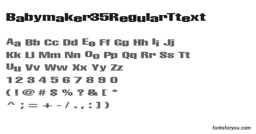 A fonte Babymaker35RegularTtext – alfabeto, números, caracteres especiais