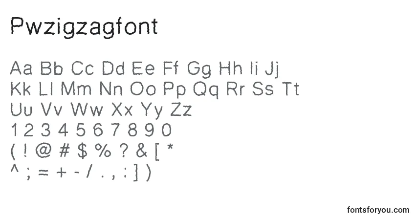 A fonte Pwzigzagfont – alfabeto, números, caracteres especiais