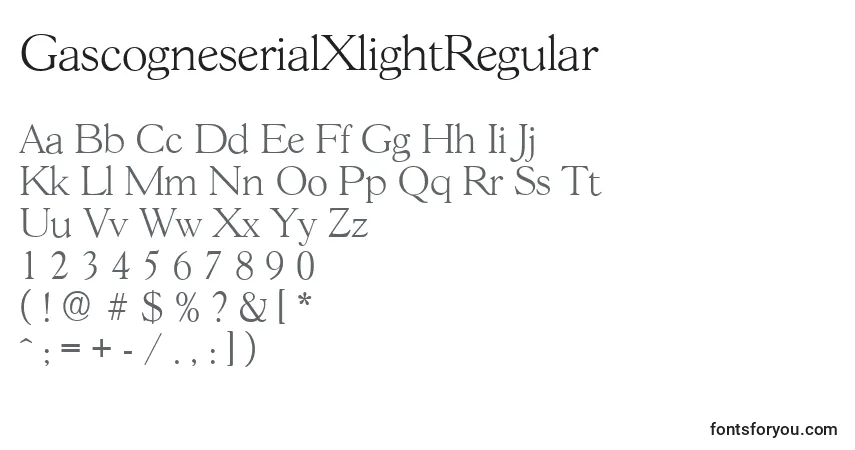 A fonte GascogneserialXlightRegular – alfabeto, números, caracteres especiais
