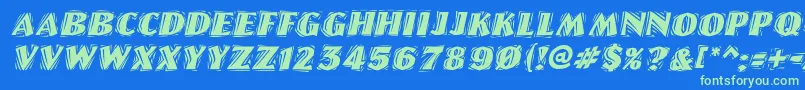 LinolettercutraggedItalic Font – Green Fonts on Blue Background