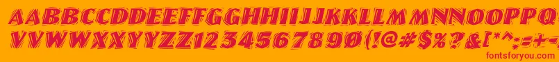 LinolettercutraggedItalic-Schriftart – Rote Schriften auf orangefarbenem Hintergrund