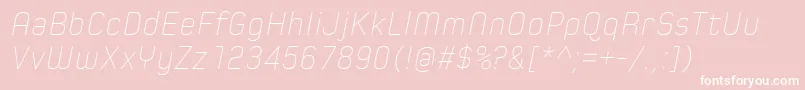 SpoonUltraLightItalic-fontti – valkoiset fontit vaaleanpunaisella taustalla