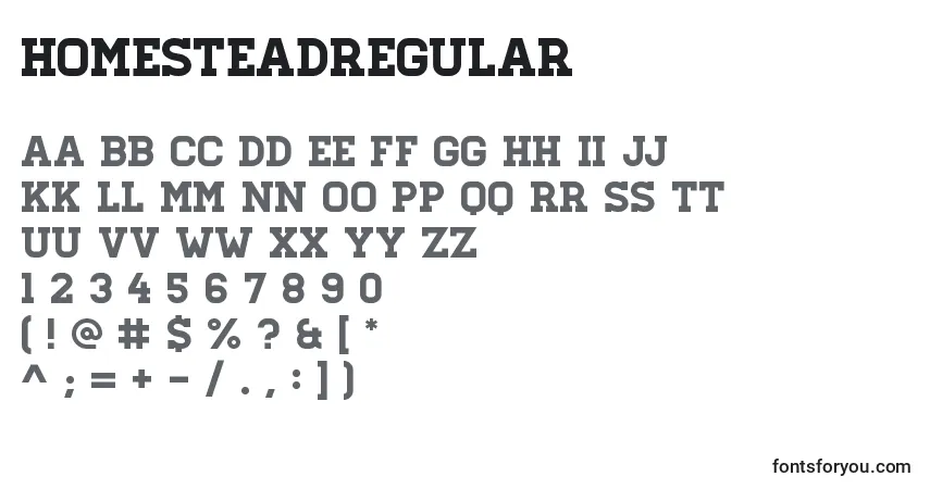 Fuente HomesteadRegular - alfabeto, números, caracteres especiales