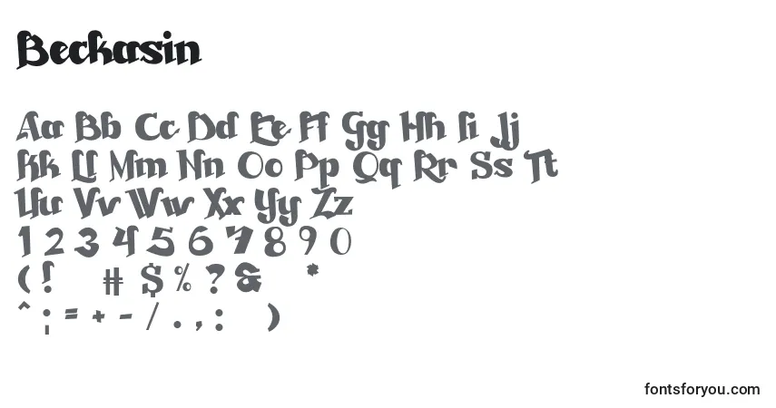 Schriftart Beckasin – Alphabet, Zahlen, spezielle Symbole