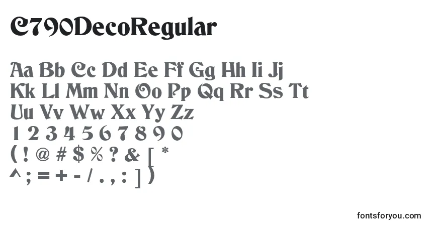 Czcionka C790DecoRegular – alfabet, cyfry, specjalne znaki