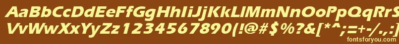 ErgoemildextraboldItalic-fontti – keltaiset fontit ruskealla taustalla