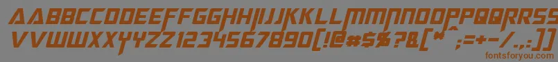 MegatronItalicフォントについての詳細 フォントMegatronItalic – 茶色の文字が灰色の背景にあります。