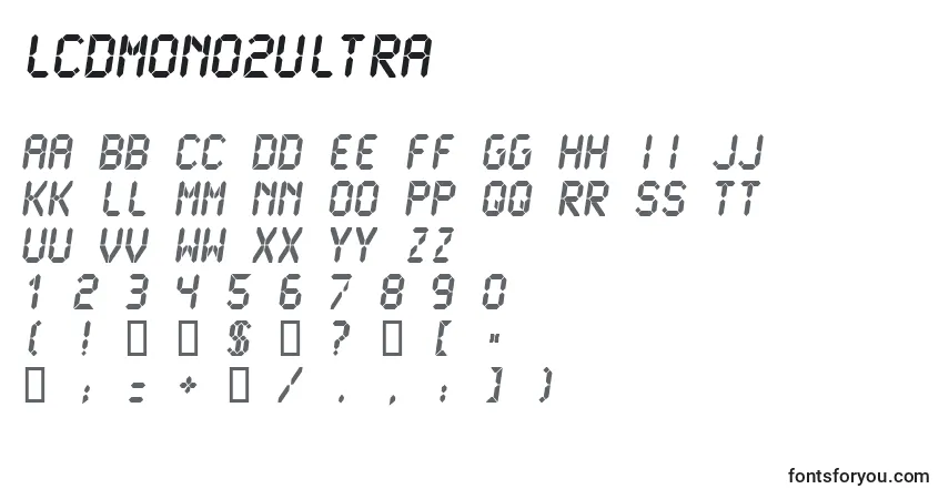 Czcionka Lcdmono2Ultra – alfabet, cyfry, specjalne znaki