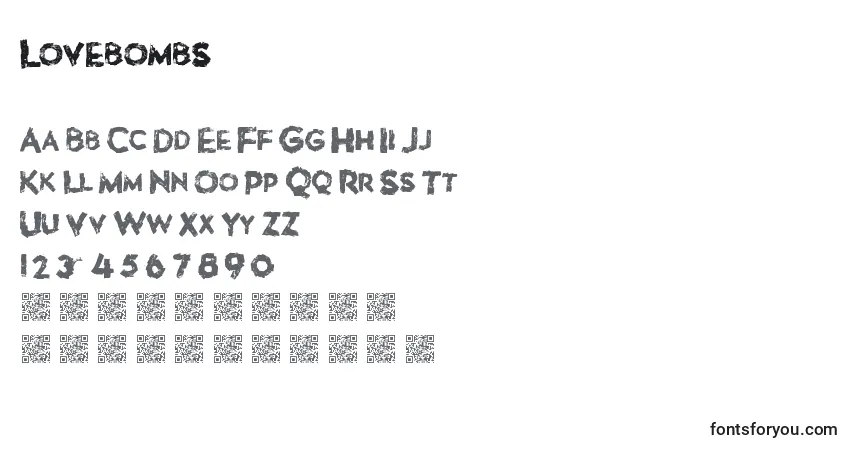 Schriftart Lovebombs – Alphabet, Zahlen, spezielle Symbole