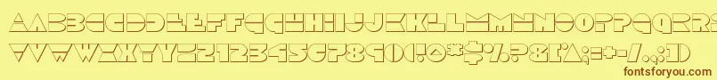 フォントDiscoduckout – 茶色の文字が黄色の背景にあります。