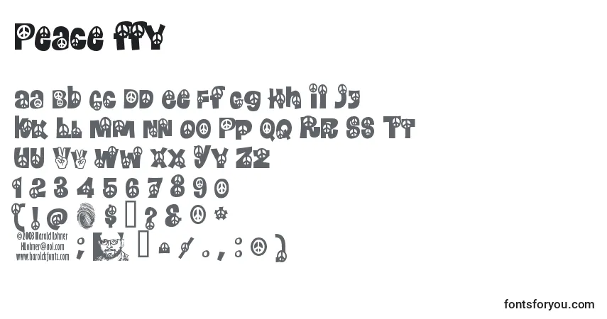 Czcionka Peace ffy – alfabet, cyfry, specjalne znaki