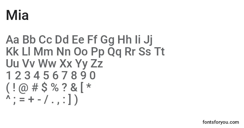 Шрифт Mia – алфавит, цифры, специальные символы