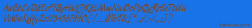 フォントDemian – 茶色の文字が青い背景にあります。