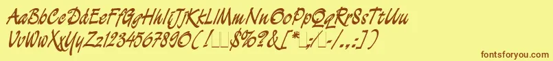 フォントDemian – 茶色の文字が黄色の背景にあります。