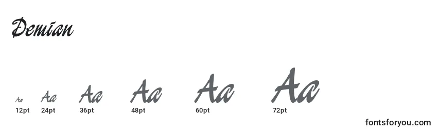 Размеры шрифта Demian