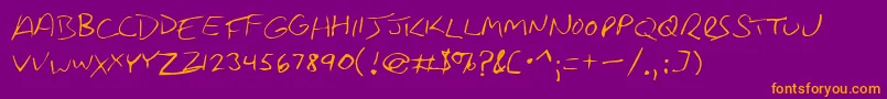 RancourtSmallCaps-fontti – oranssit fontit violetilla taustalla