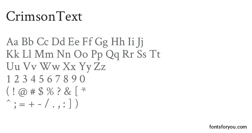 Czcionka CrimsonText – alfabet, cyfry, specjalne znaki