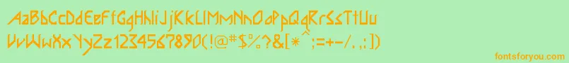 フォントInkabod – オレンジの文字が緑の背景にあります。