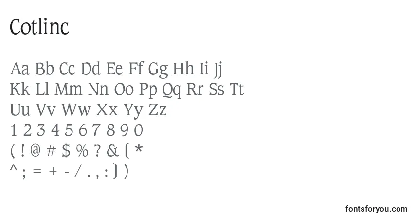 Schriftart Cotlinc – Alphabet, Zahlen, spezielle Symbole