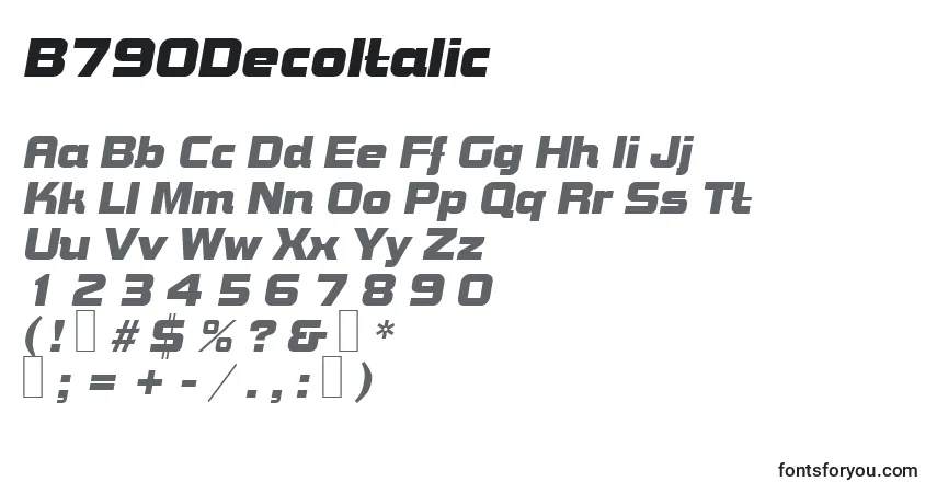 Schriftart B790DecoItalic – Alphabet, Zahlen, spezielle Symbole