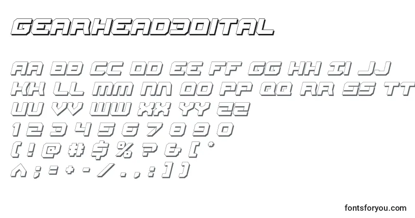 A fonte Gearhead3Dital – alfabeto, números, caracteres especiais
