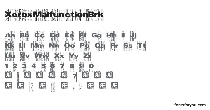 Czcionka XeroxMalfunctionBrk – alfabet, cyfry, specjalne znaki