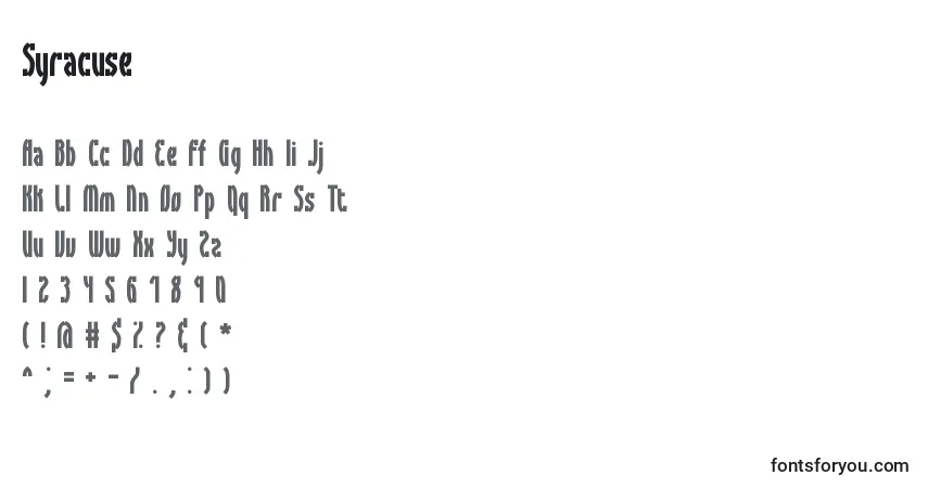 Czcionka Syracuse – alfabet, cyfry, specjalne znaki