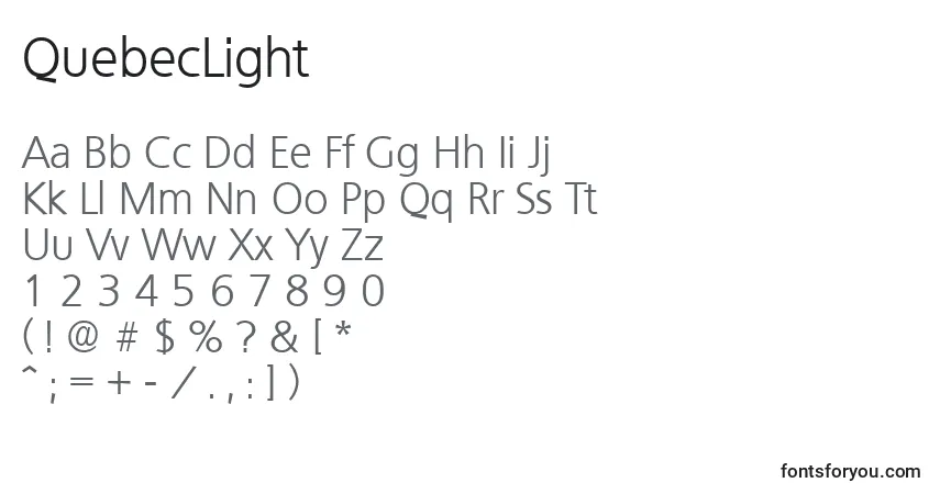 Czcionka QuebecLight – alfabet, cyfry, specjalne znaki