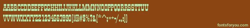フォントCimarronRegular – 緑色の文字が茶色の背景にあります。