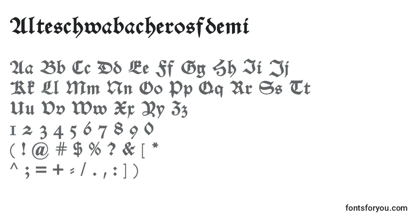 A fonte Alteschwabacherosfdemi – alfabeto, números, caracteres especiais