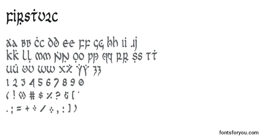 Czcionka Firstv2c – alfabet, cyfry, specjalne znaki