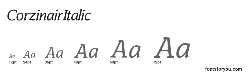 Размеры шрифта CorzinairItalic