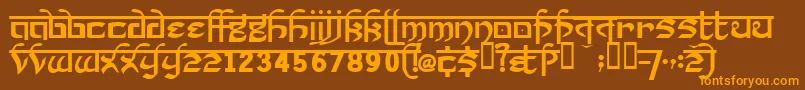 フォントPrakrta ffy – オレンジ色の文字が茶色の背景にあります。