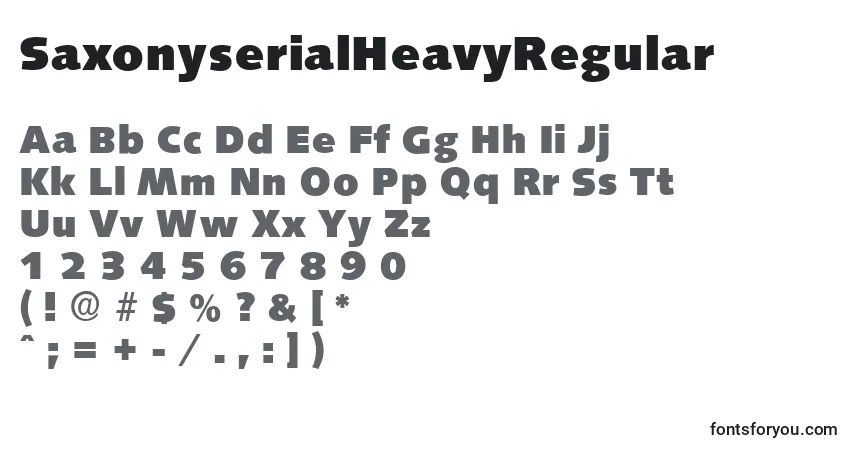 Czcionka SaxonyserialHeavyRegular – alfabet, cyfry, specjalne znaki