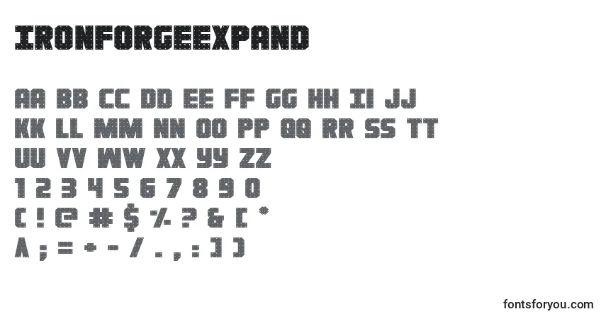Schriftart Ironforgeexpand – Alphabet, Zahlen, spezielle Symbole