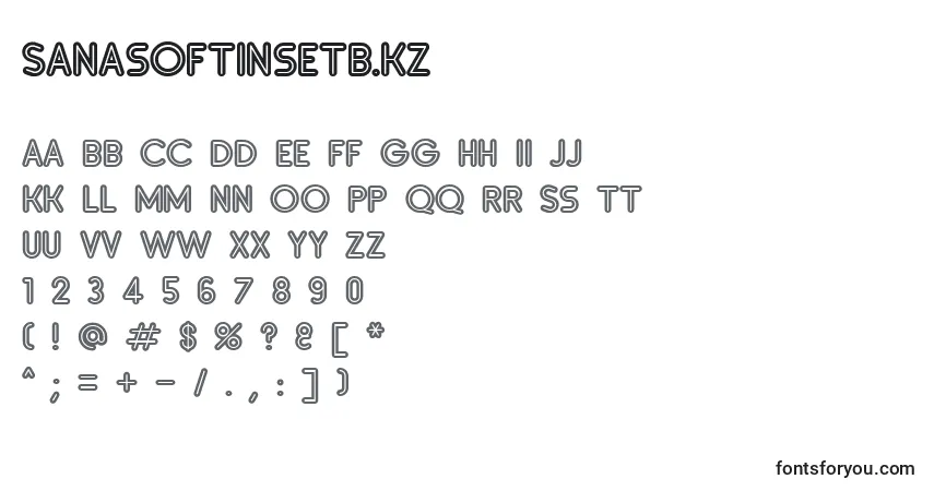 SanasoftInsetB.Kz-fontti – aakkoset, numerot, erikoismerkit