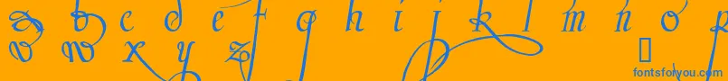 Trinculo-Schriftart – Blaue Schriften auf orangefarbenem Hintergrund
